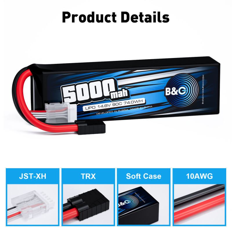 Аккумулятор LiPo B&C 5000 mAh 14.8V (4S) 90C TRX Softcase B&C-5000-4S-90-S-TRX