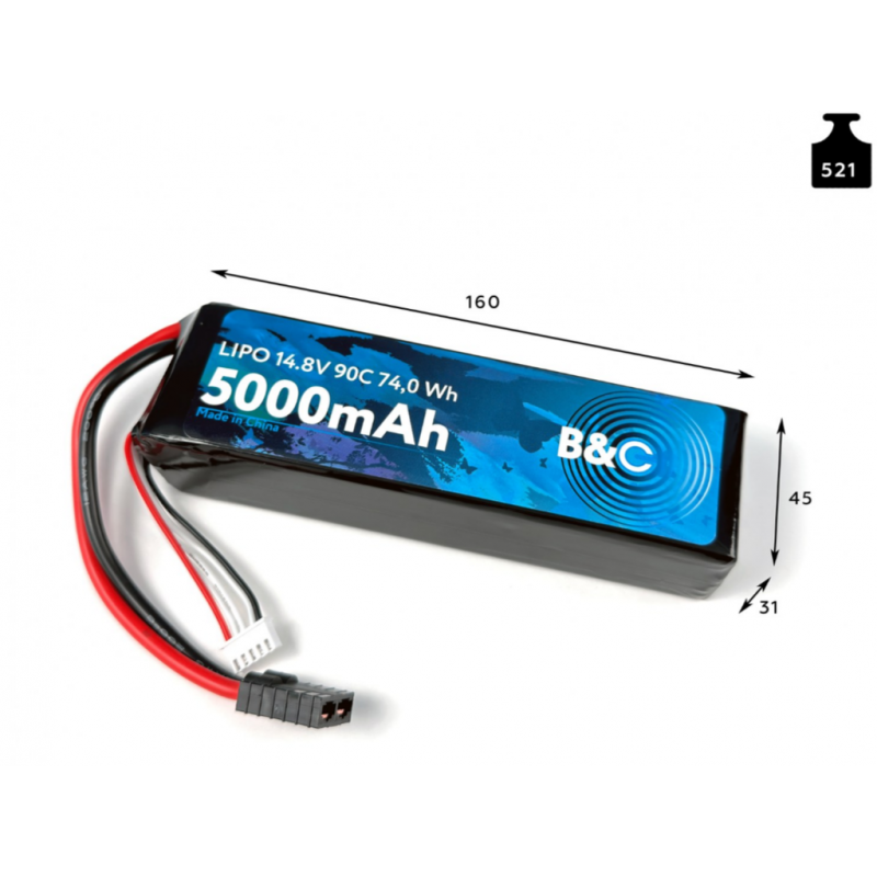 Аккумулятор LiPo B&C 5000 mAh 14.8V (4S) 90C TRX Softcase B&C-5000-4S-90-S-TRX