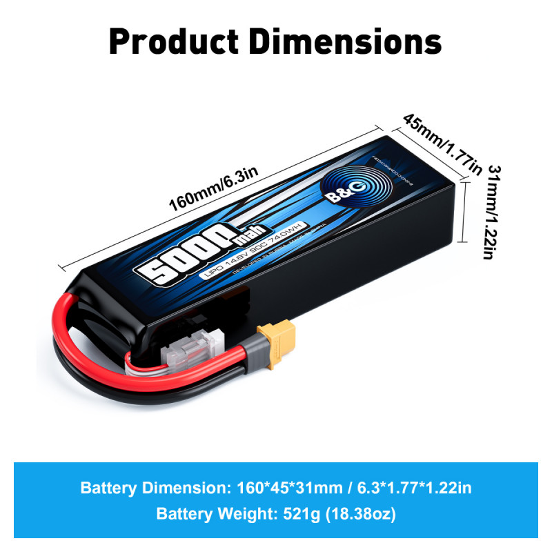 Аккумулятор LiPo B&C 5000 mAh 14.8V (4S) 90C XT60 Softcase B&C-5000-4S-90-S-XT60