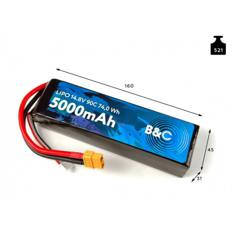 Аккумулятор LiPo B&C 5000 mAh 14.8V (4S) 90C XT60 Softcase B&C-5000-4S-90-S-XT60