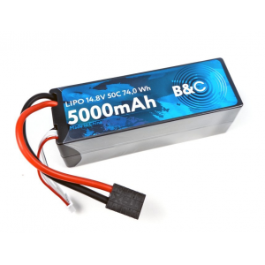 Аккумулятор Li-po B&C 5000 MAH 14.8v (4s) 50C, TRX, Hard case B&C-5000-4S-50-H-TRX
