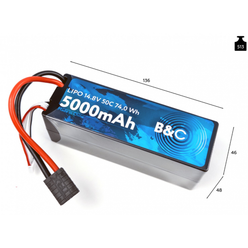 Аккумулятор LiPo B&C 5000 mAh 14.8V (4S) 50C TRX Hardcase B&C-5000-4S-50-H-TRX