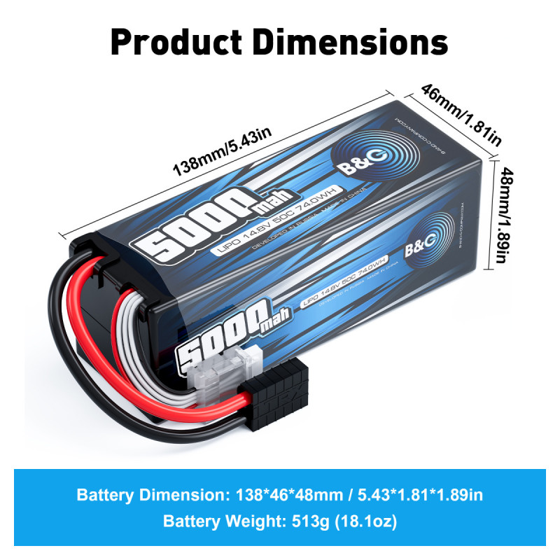Аккумулятор LiPo B&C 5000 mAh 14.8V (4S) 50C TRX Hardcase B&C-5000-4S-50-H-TRX