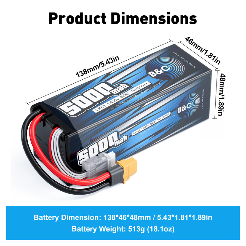 Аккумулятор LiPo B&C 5000 mAh 14.8V (4S) 50C XT60 Hardcase B&C-5000-4S-50-H-XT60