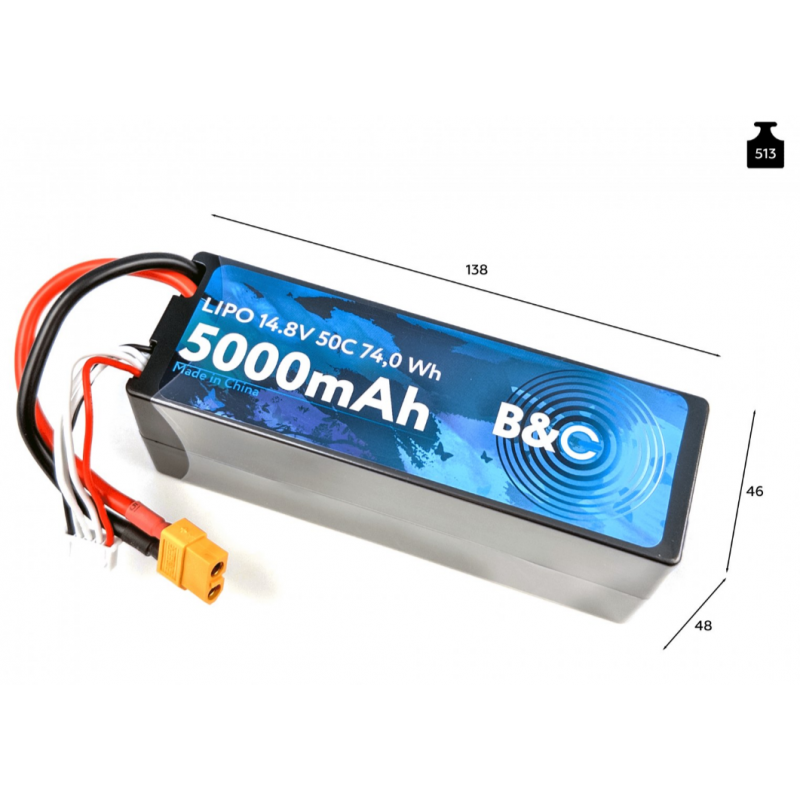 Аккумулятор LiPo B&C 5000 mAh 14.8V (4S) 50C XT60 Hardcase B&C-5000-4S-50-H-XT60