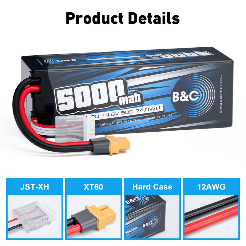 Аккумулятор LiPo B&C 5000 mAh 14.8V (4S) 50C XT60 Hardcase B&C-5000-4S-50-H-XT60