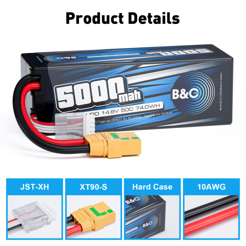 Аккумулятор LiPo B&C 5000 mAh 14.8V (4S) 50C XT90S Hardcase B&C-5000-4S-50-H-XT90S