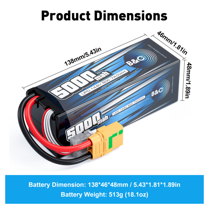 Аккумулятор LiPo B&C 5000 mAh 14.8V (4S) 50C XT90S Hardcase B&C-5000-4S-50-H-XT90S