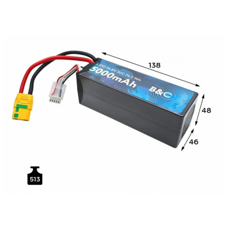 Аккумулятор LiPo B&C 5000 mAh 14.8V (4S) 50C XT90S Hardcase B&C-5000-4S-50-H-XT90S