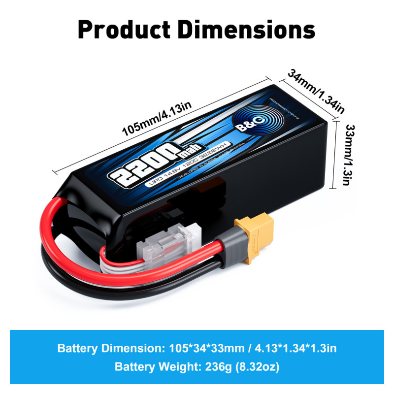 Аккумулятор LiPo B&C 2200 mAh 14.8V (4S) 120C XT60 Softcase B&C-2200-4S-120-S-XT60