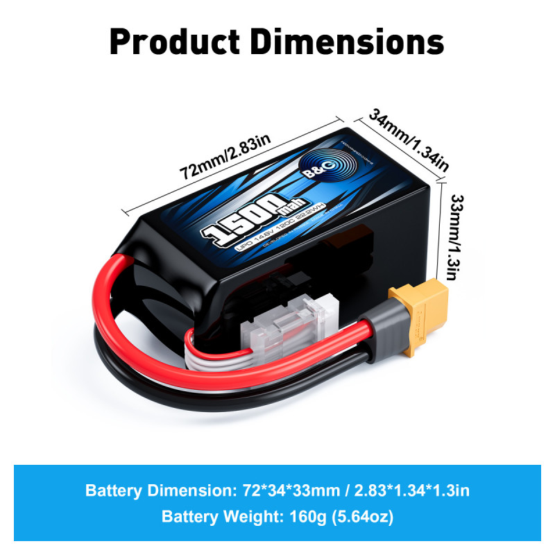 Аккумулятор LiPo B&C 1500 mAh 14.8V (4S) 120C XT60 Softcase B&C-1500-4S-120-S-XT60