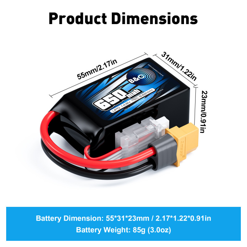 Аккумулятор LiPo B&C 650 mAh 14.8V (4S) 75C XT60 Softcase B&C-650-4S-75-S-XT60