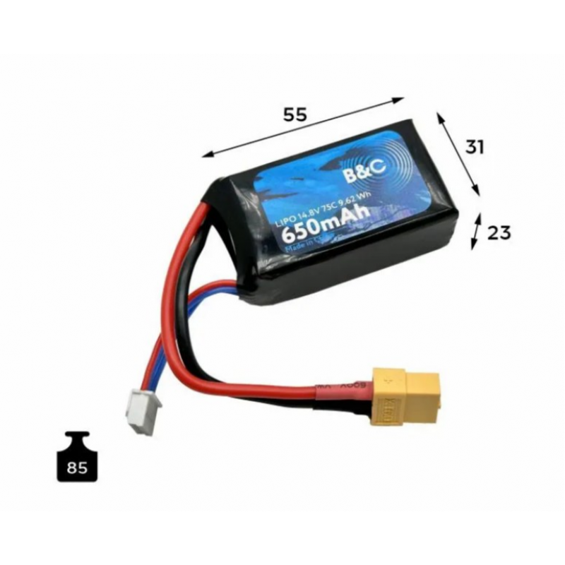 Аккумулятор LiPo B&C 650 mAh 14.8V (4S) 75C XT60 Softcase B&C-650-4S-75-S-XT60