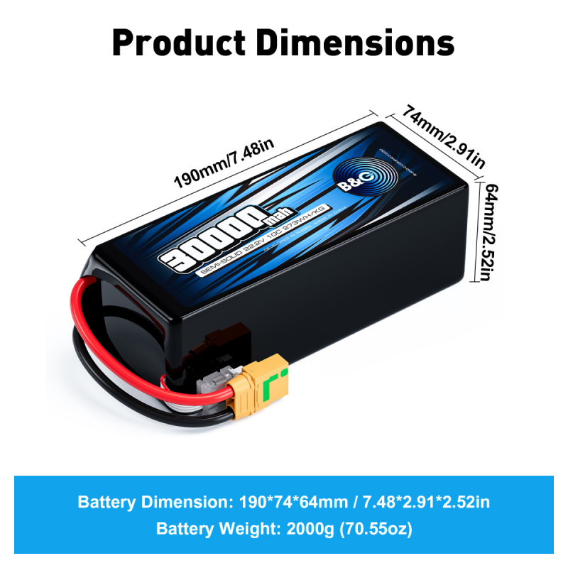 Аккумулятор B&C 30000 mAh 22.2V (6S) 10C Semi-Solid XT90S