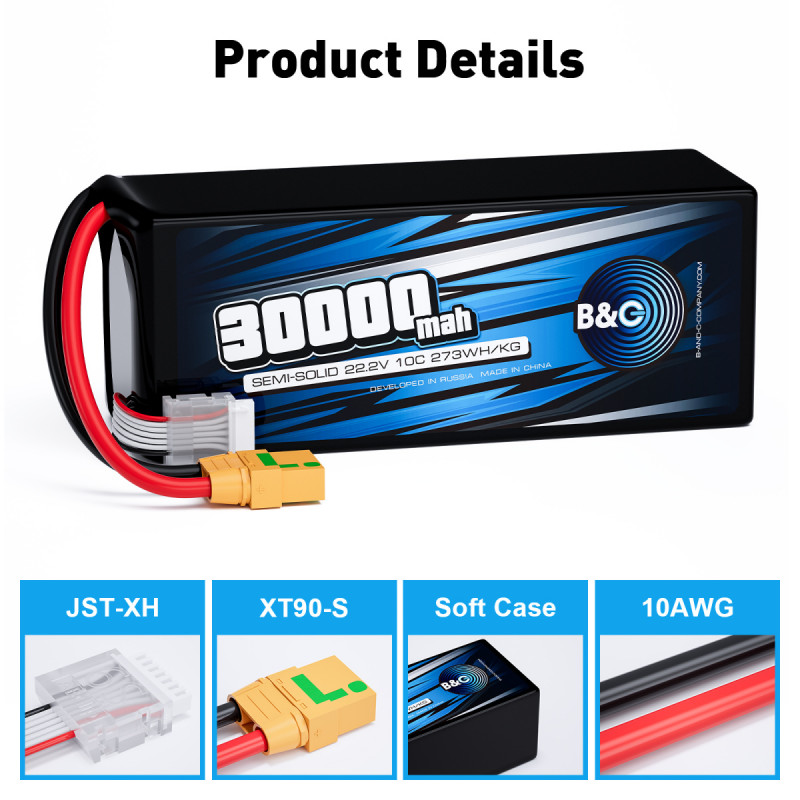 Аккумулятор B&C 30000 mAh 22.2V (6S) 10C Semi-Solid XT90S