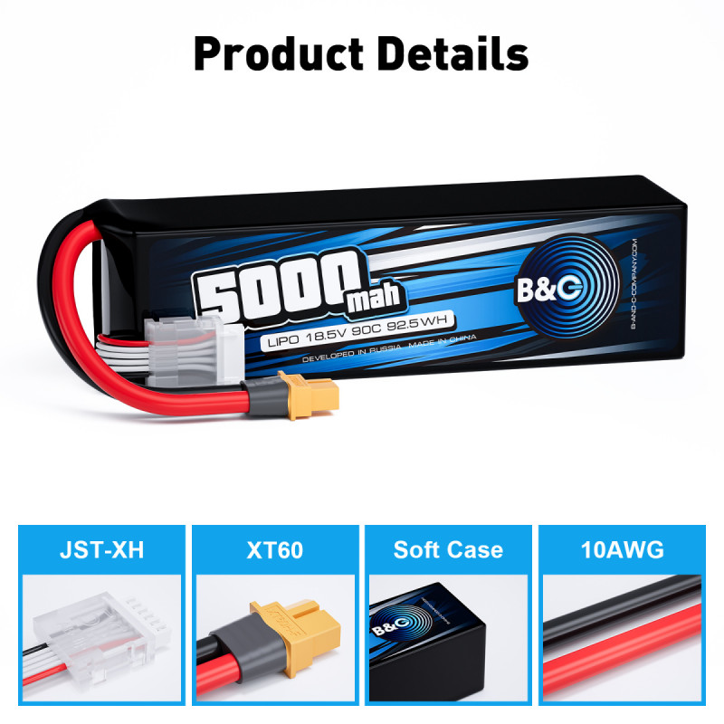 Аккумулятор Li-Po B&C 5000 mAh 18.5V (5S) 90C XT60