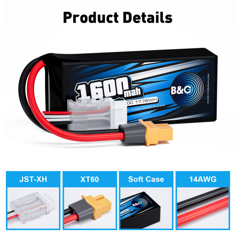 Аккумулятор Li-Po B&C 1600 mAh 11.1V (3S) 60C XT60