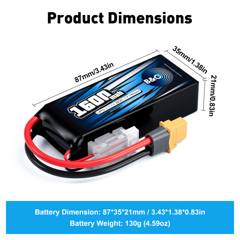 Аккумулятор Li-Po B&C 1600 mAh 11.1V (3S) 60C XT60