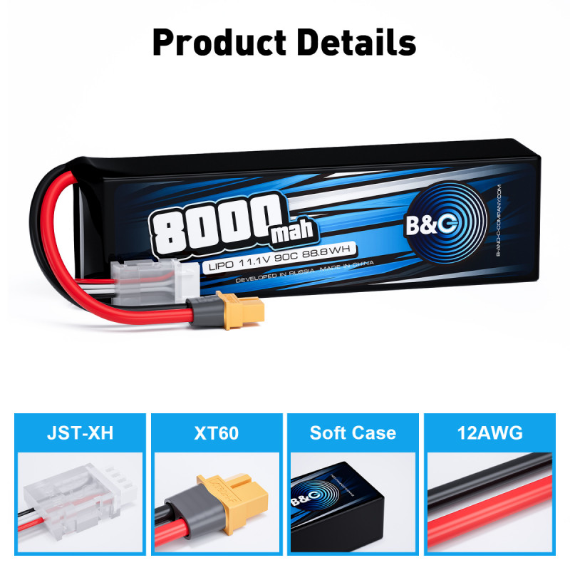 Аккумулятор Li-Po B&C 8000 mAh 11.1V (3S) 90C XT60