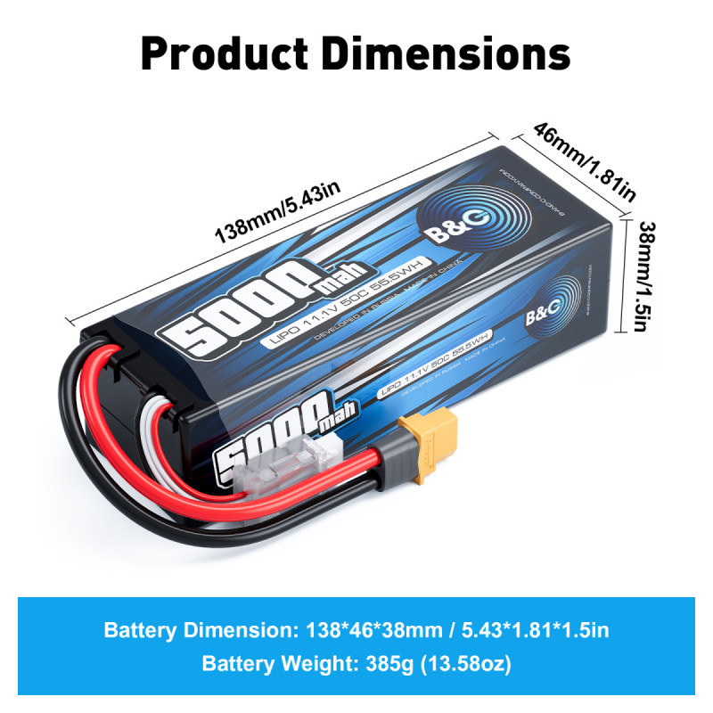 Аккумулятор Li-Po B&C 5000 mAh 11.1V 3S 50C Hard Case XT60