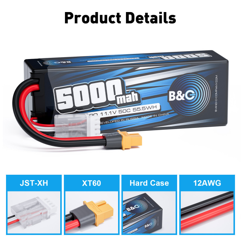 Аккумулятор Li-Po B&C 5000 mAh 11.1V 3S 50C Hard Case XT60