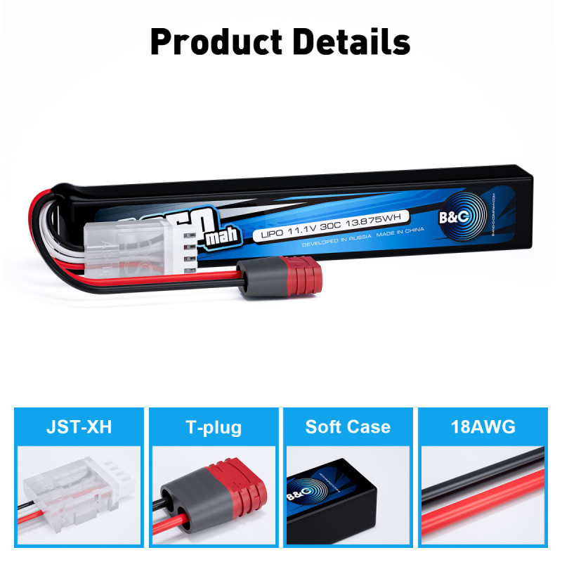 Аккумулятор для страйкбола Li-Po B&C 1250 mAh 11.1V 3S