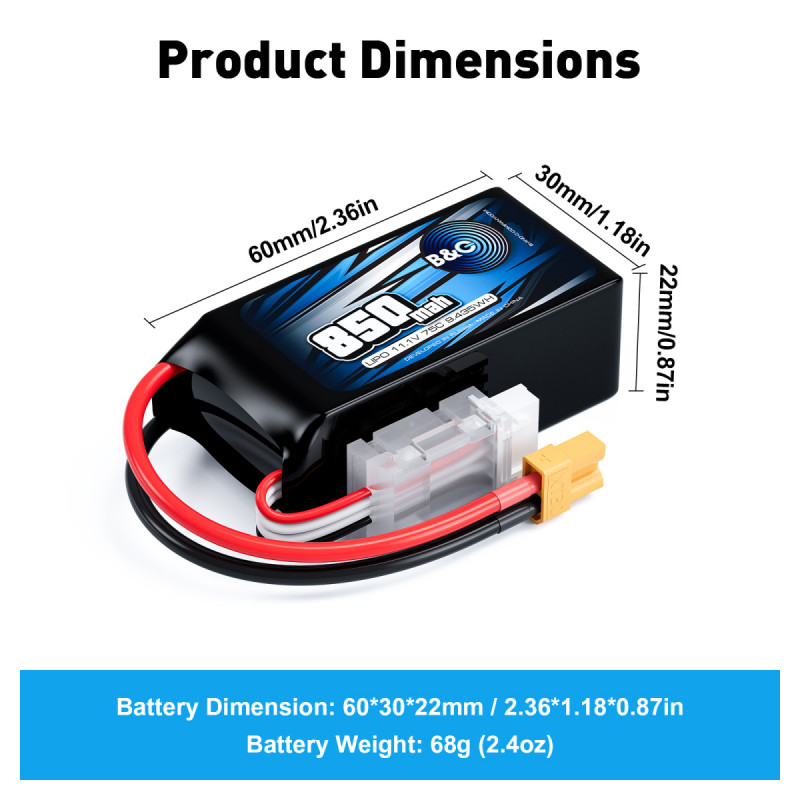 Аккумулятор Li-Po B&C 850 mAh 11.1V 3S 75C XT30