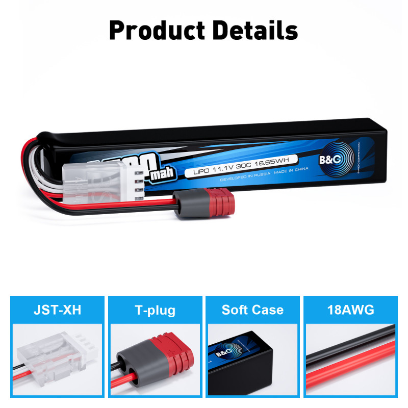 Аккумулятор для страйкбола Li-Po B&C 1500 mAh 11.1V (3S) 30C