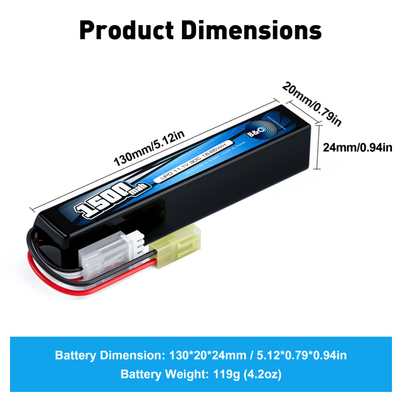 Аккумулятор для страйкбола Li-Po B&C 1500 mAh 11.1V (3S) 30C Mini Tamiya