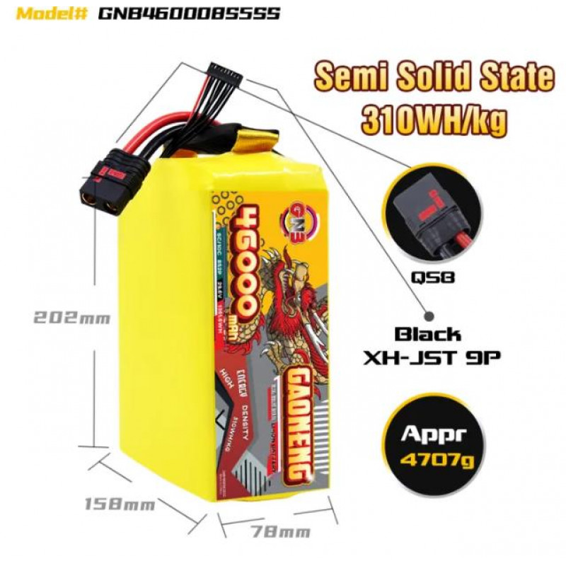 Аккумулятор GAONENG GNB 46000mAh 8S 29.6V 5C XT90S Semi Solid State