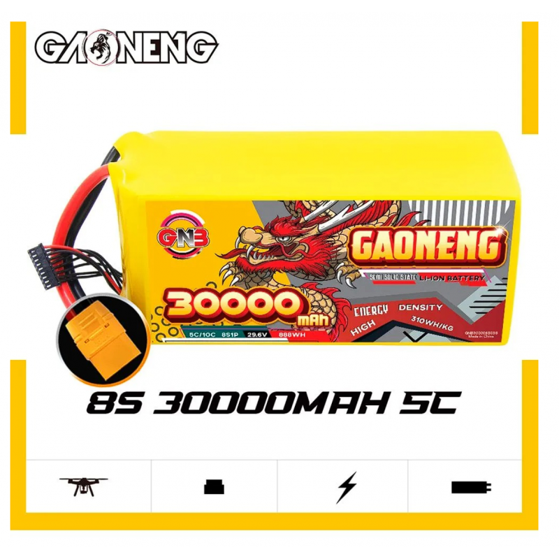 Аккумулятор GAONENG GNB 30000mAh 8S 29.6V 5C XT90S Semi Solid State