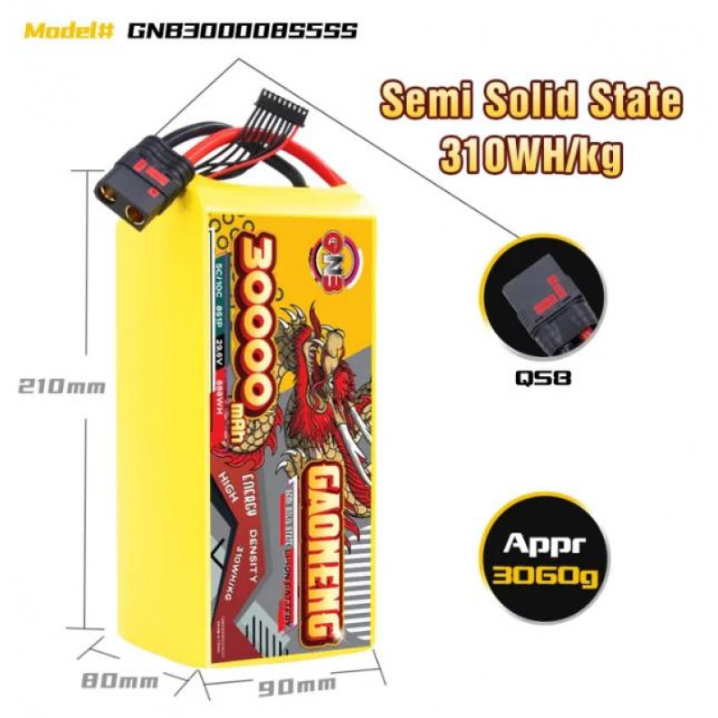 Аккумулятор GAONENG GNB 30000mAh 8S 29.6V 5C XT90S Semi Solid State