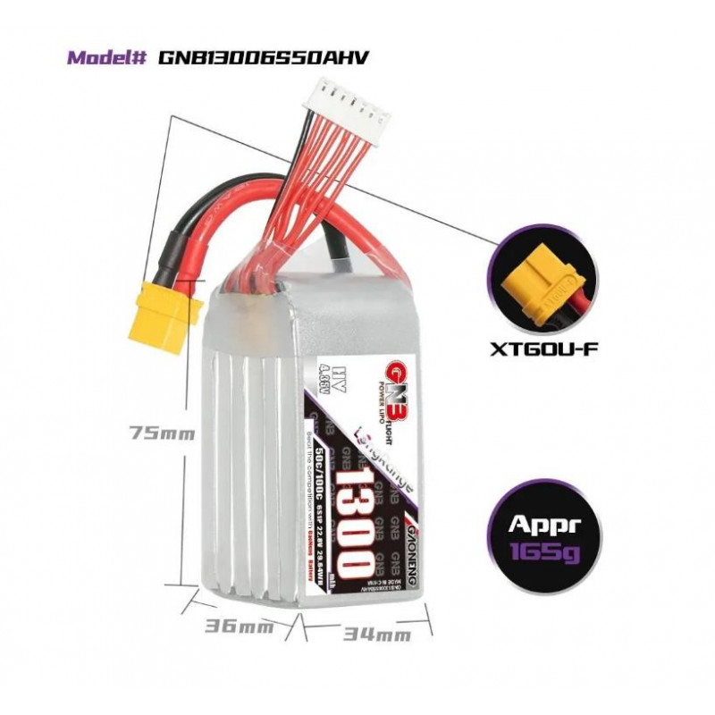 Аккумулятор Li-Po Gaoneng GNB 1300mAh 6S HV 22.8V 50C XT60