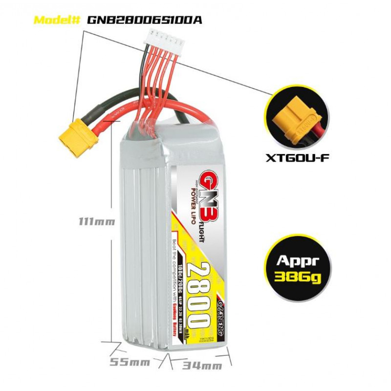Аккумулятор Li-Po Gaoneng GNB 2800mAh 6S 22.2V 100C XT60