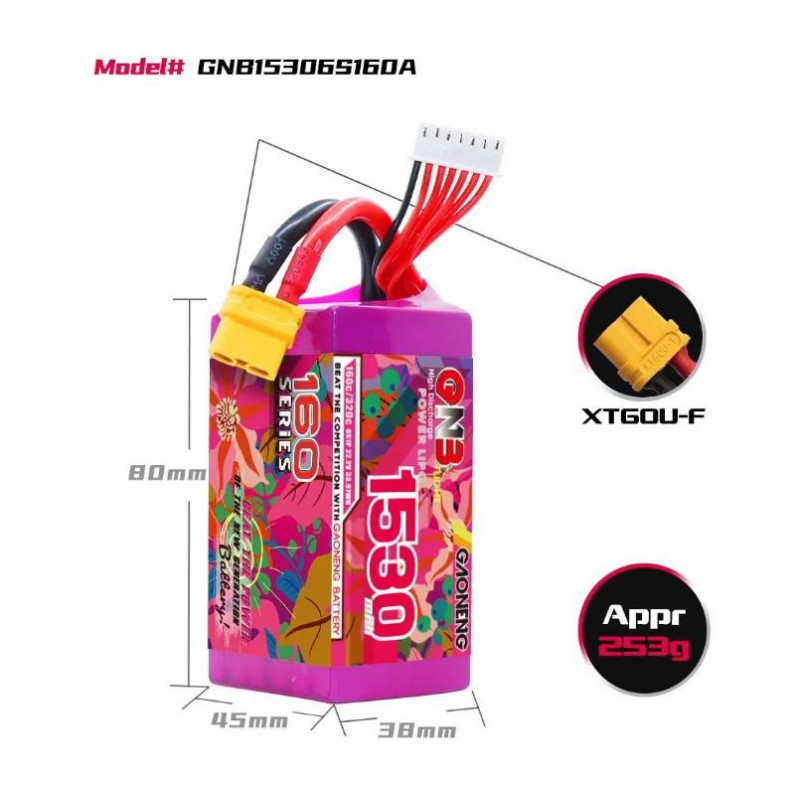 Аккумулятор Li-Po Gaoneng GNB 1530mAh 6S 22.2V 160C XT60