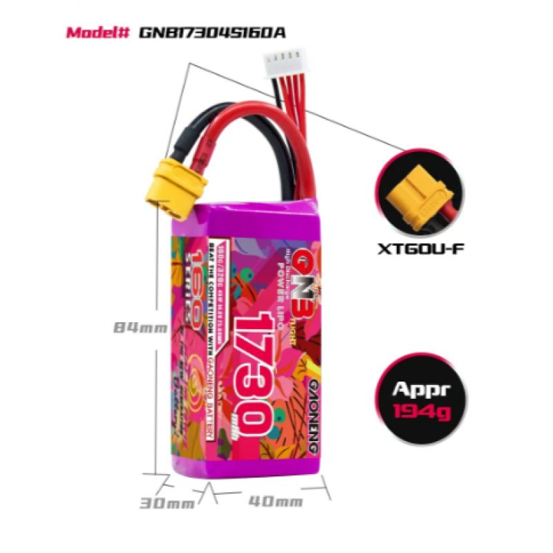 Аккумулятор LiPo GAONENG GNB 1730mAh 4S 14.8V 160C XT60 GNB17304S160A-XT60