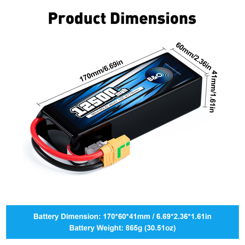 Аккумулятор Semi-Solid (Li-Po) B&C 12500 MAH 22.2V (6s) 10C, XT90S, Soft case B&C-12500-6S-10-S-XT90S