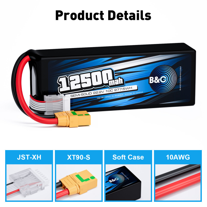 Аккумулятор Semi-Solid (Li-Po) B&C 12500 MAH 22.2V (6s) 10C, XT90S, Soft case B&C-12500-6S-10-S-XT90S