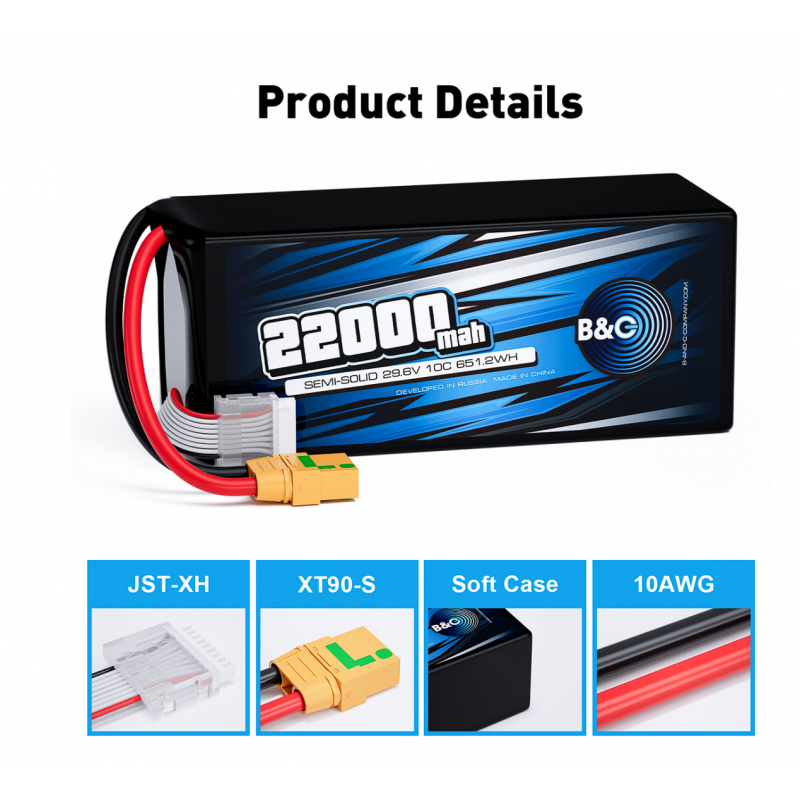 Аккумулятор Semi-Solid (Li-Po) B&C 22000mAh 29.6V (8S) 10C XT90S Soft Case