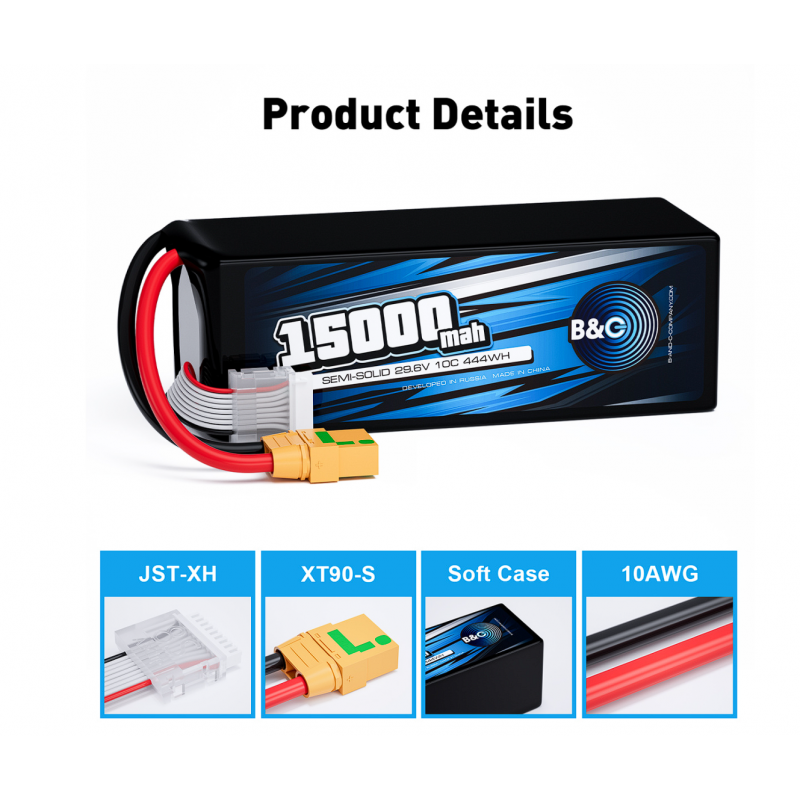 Аккумулятор Semi-Solid (Li-Po) B&C 15000mAh 29.6V (8S) 10C XT90S Soft Case