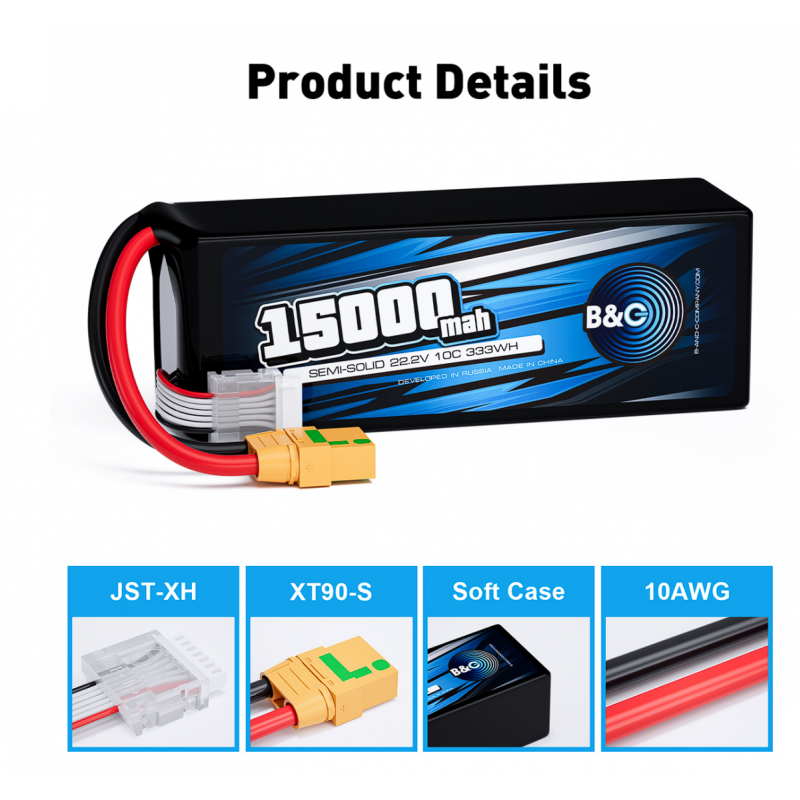 Аккумулятор Semi-Solid (Li-Po) B&C 15000mAh 22.2V (6S) 10C XT90S Soft Case