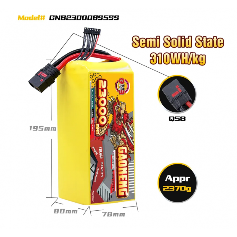Аккумулятор GAONENG GNB 23000 mAh 8S 29.6V 5C Semi Solid State Li-ion XT90