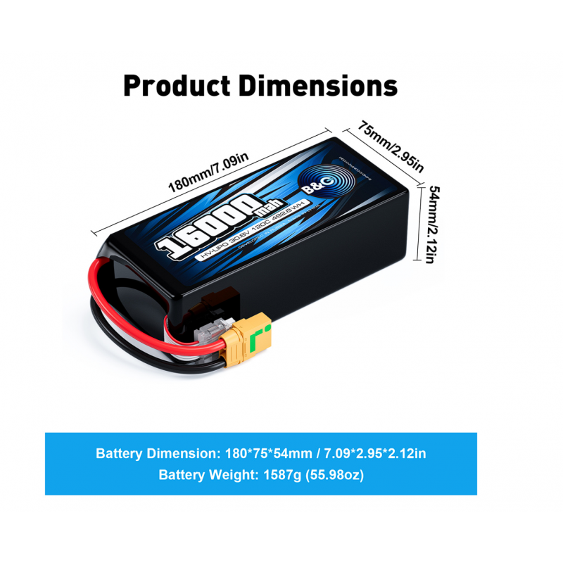 Аккумулятор Li-Po B&C 16000 mAh 30.8V (8S HV) 120C XT90S Soft Case