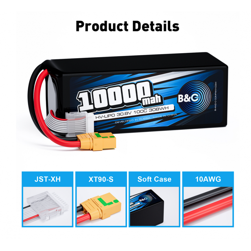 Аккумулятор Li-Po B&C 10000 mAh 30.8V (8S HV) 100C XT90S Soft Case