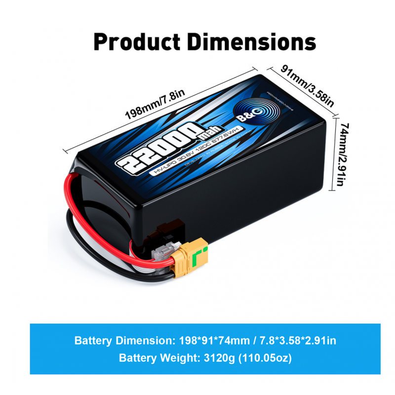 Аккумулятор Li-Po B&C 22000 mAh 30.8V (8S HV) 120C XT90S Soft Case