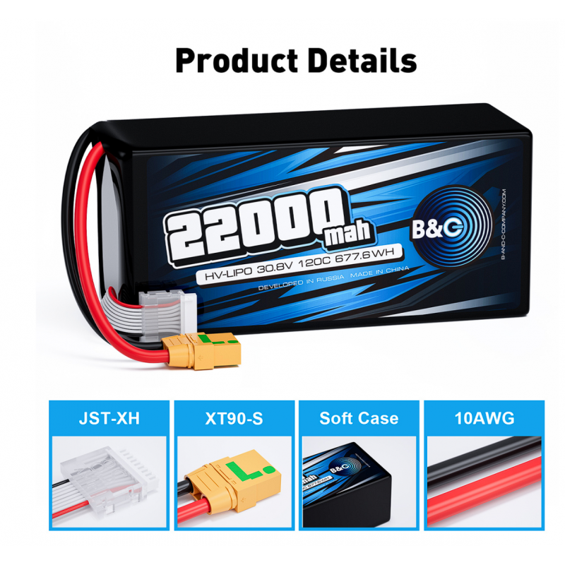 Аккумулятор Li-Po B&C 22000 mAh 30.8V (8S HV) 120C XT90S Soft Case