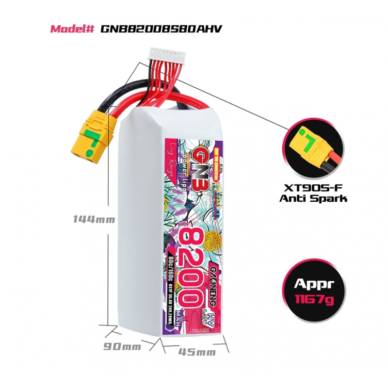 Аккумулятор LiPo GAONENG GNB HV 8200mAh 8S 30.4V 80C XT90