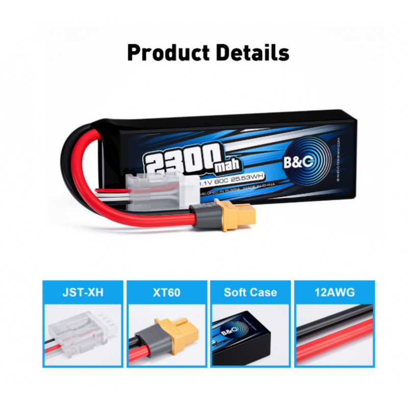 Аккумулятор Li-po B&C 2300 MAH 11.1v (3s) 80C, XT60, Soft case B&C-2300-3S-80-S-XT60