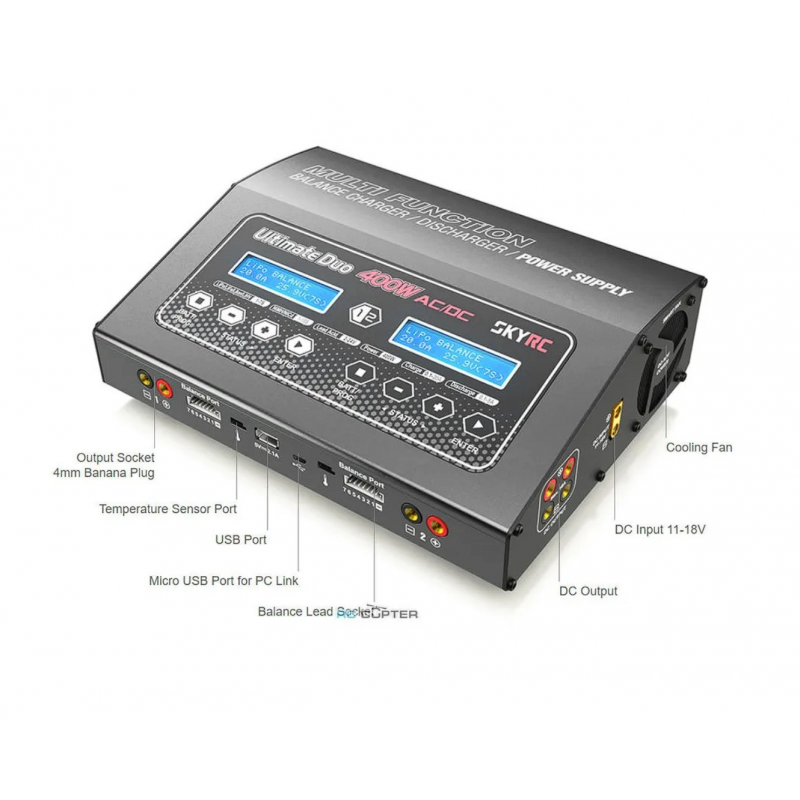 Двухканальное зарядное устройство SkyRC D400 400W 1–7S