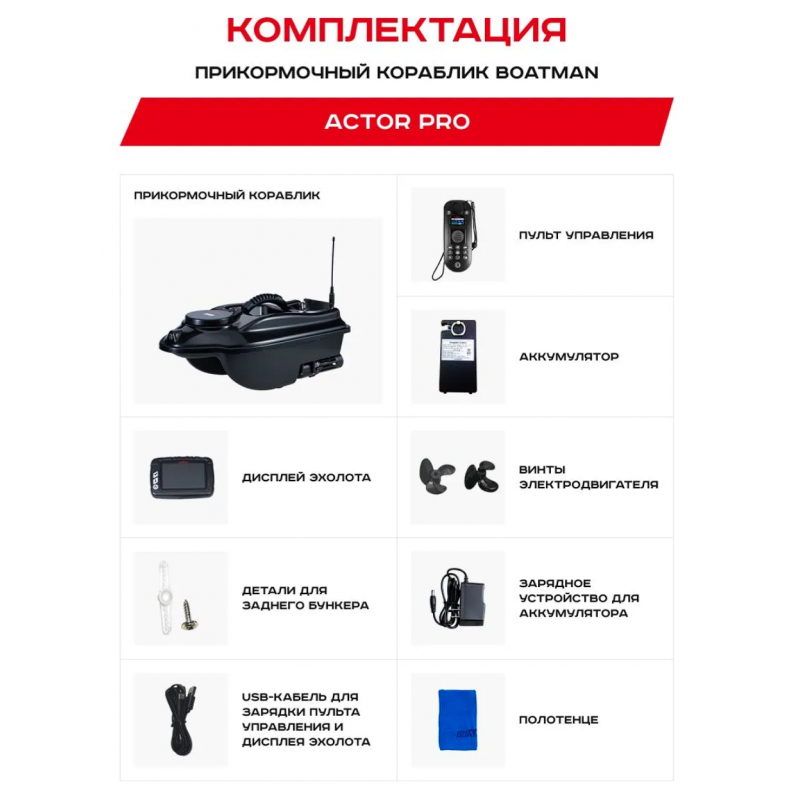 Кораблик для рыбалки прикормочный Boatman Actor 2 Pro с эхолотом и GPS ACT-V2-PR